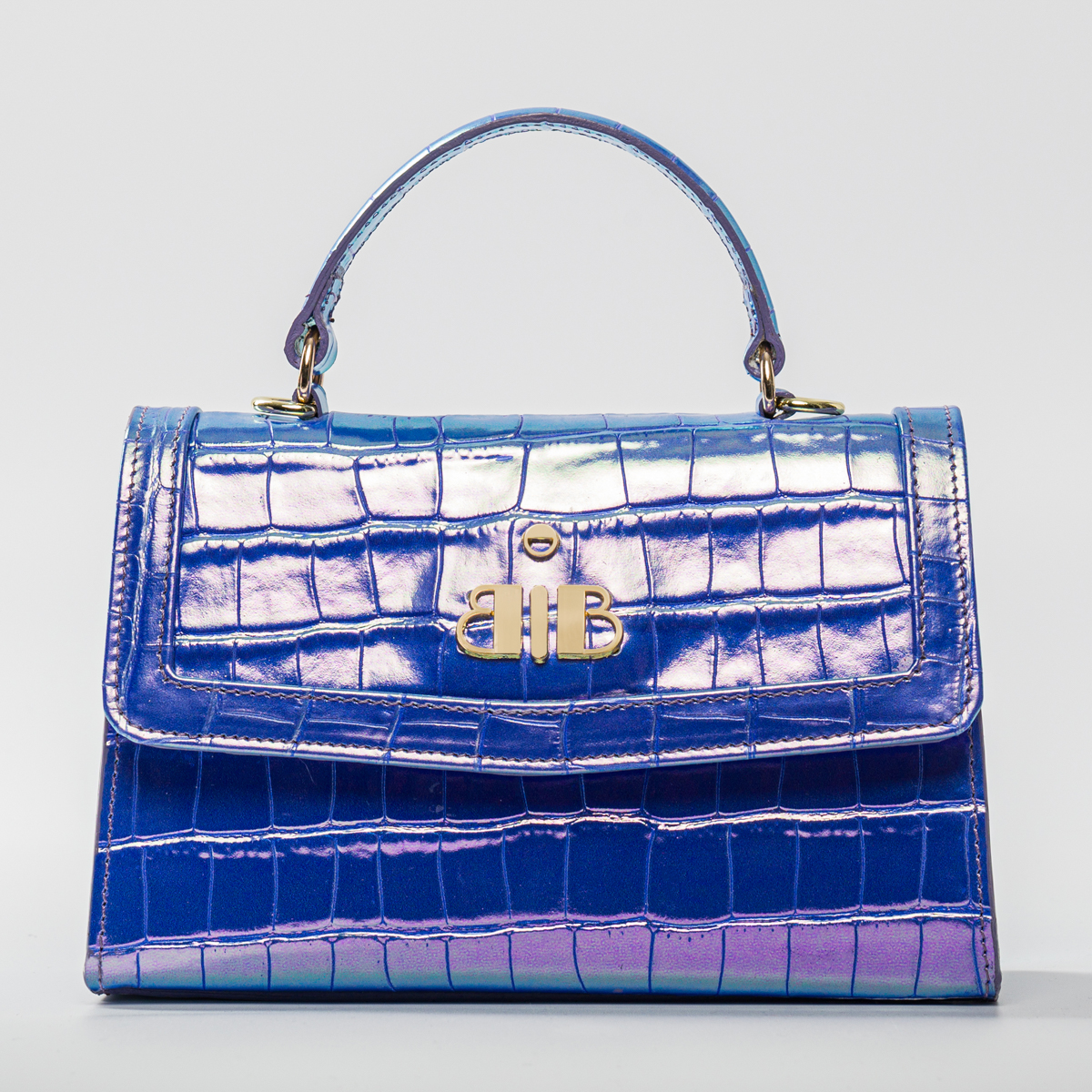 Babo - Laura Mini Flap Handbag in Pearlescent Blue Leather