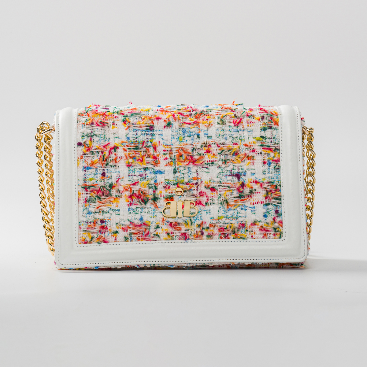 Babo - Phaedra B Flap Handbag in Woven Wool and White Leather