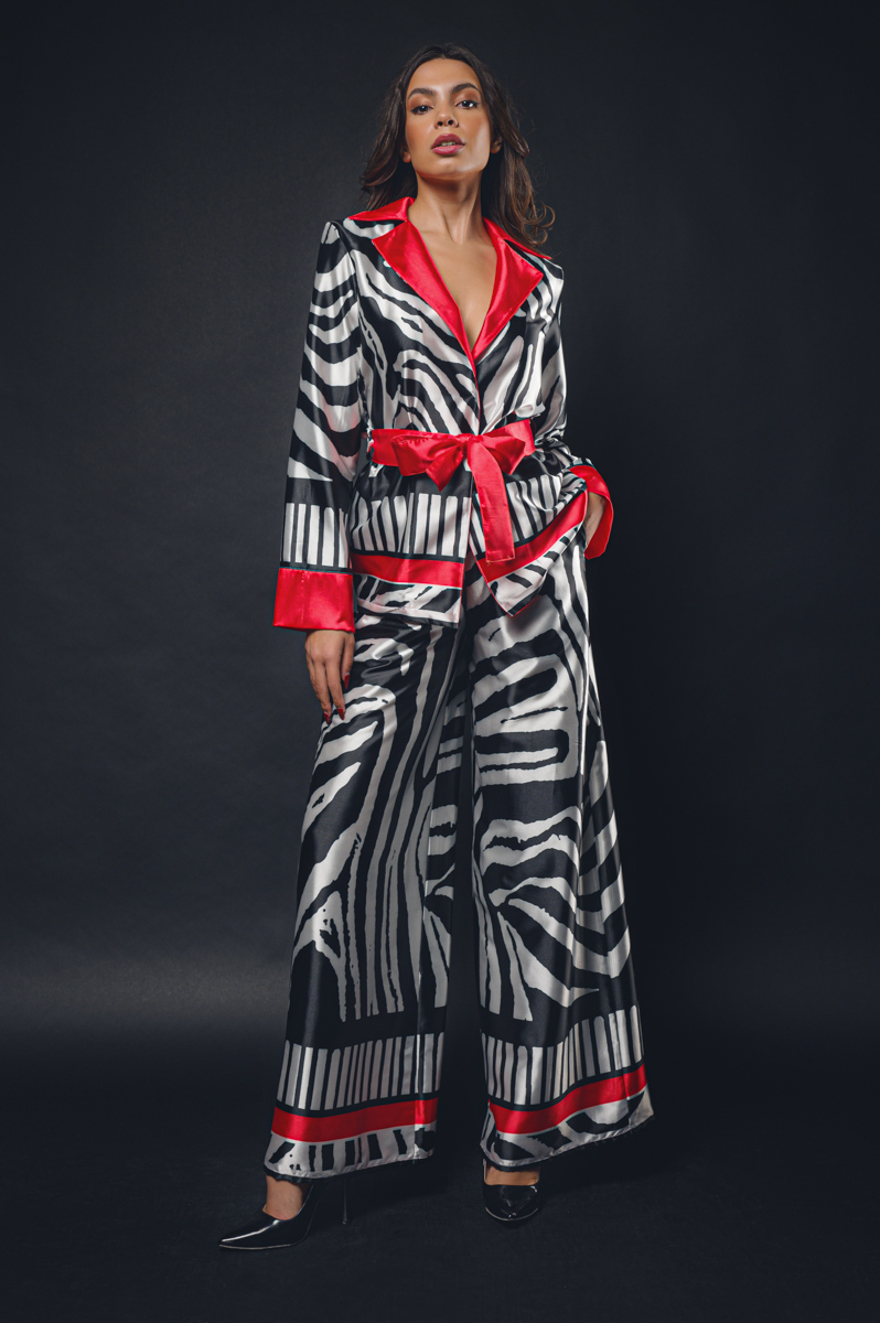 Babo - Pyjama wide leg pants in zebra print in red details