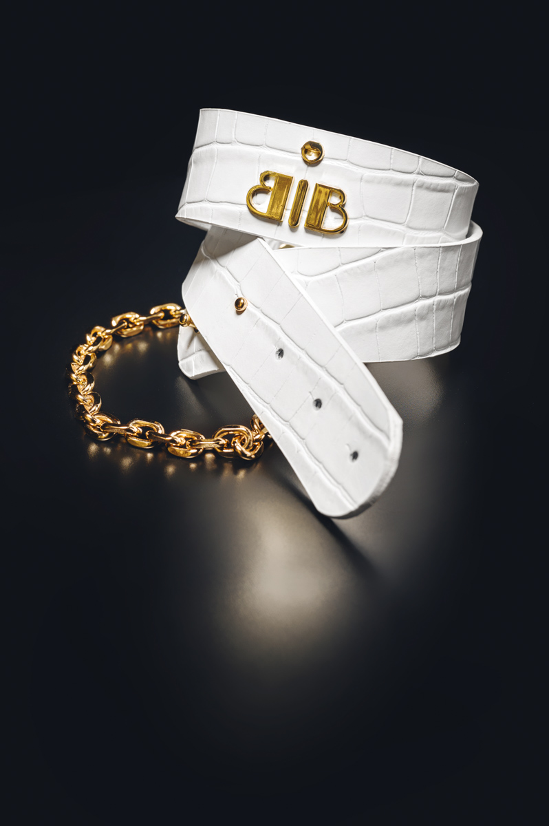 Babo - Waist Adjustable Belt in Croco Embossed White Leather