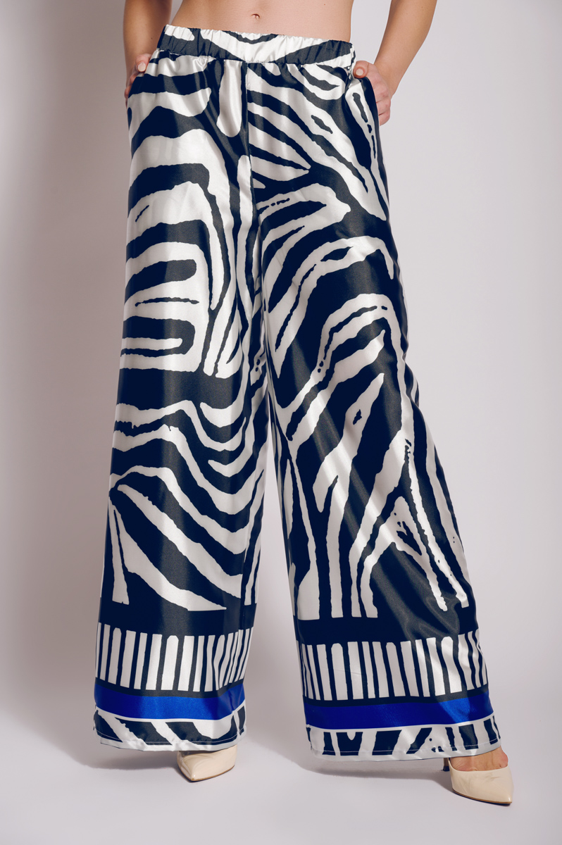 Babo - Pyjama wide leg pants in zebra print in blue details