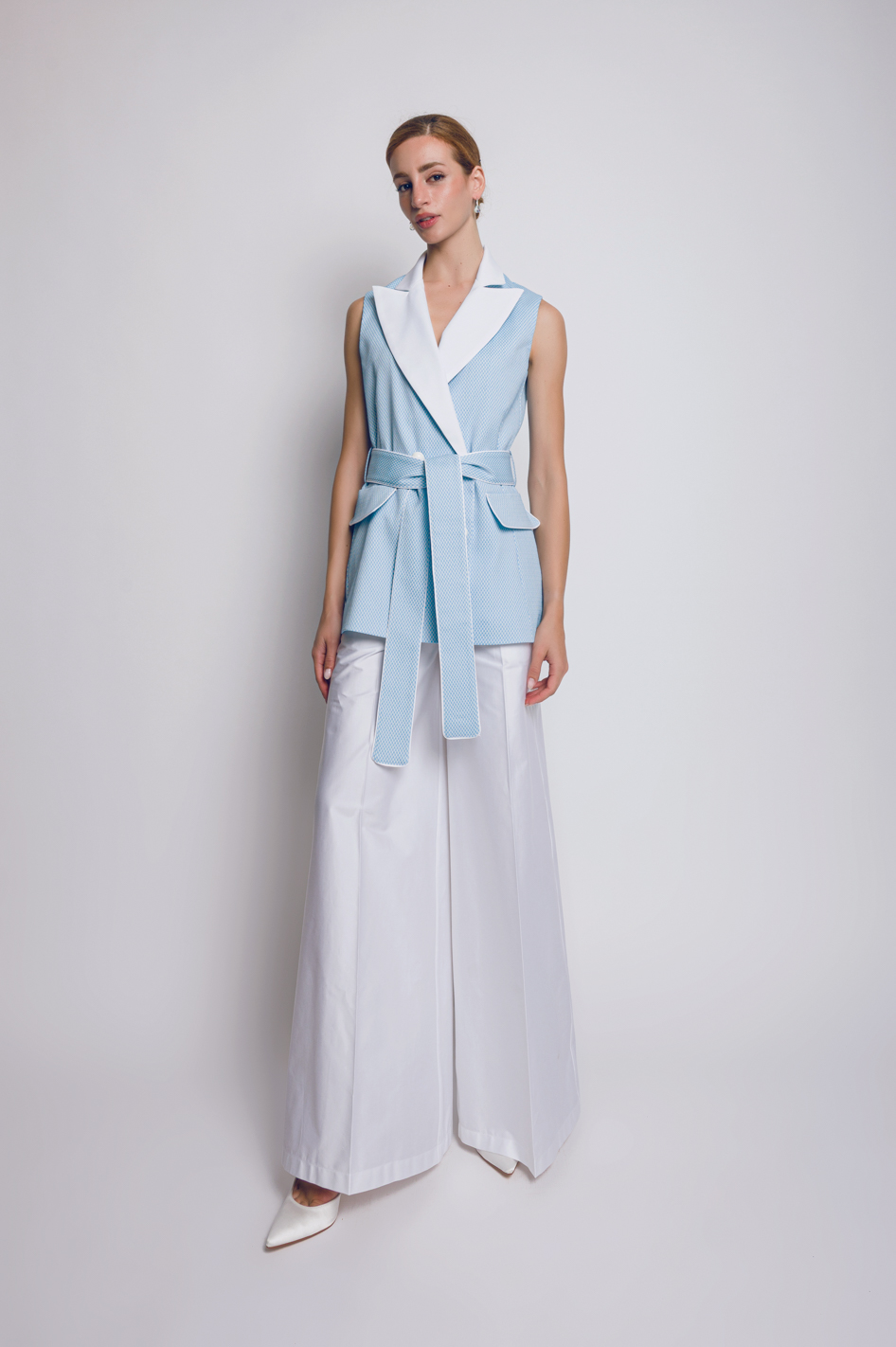Babo - “Laura” Sleeveless Jacket in Light Blue