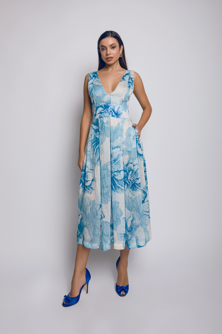 Babo - “Vicky” V-Neck Dress in Blue Floral